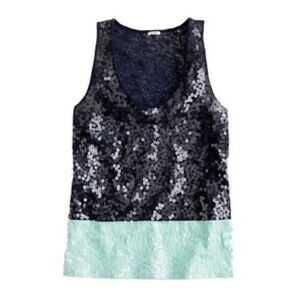 J. Crew Sequin Colorblock Tank Top Blue Green Sleeveless Style XS